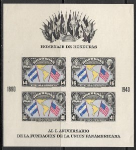 HONDURAS 1940 Pan-American Union Imperf Souvenir Sheet Sc C100 MNH Toned Gum