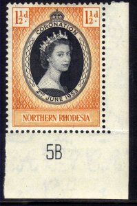 Northern Rhodesia 1953 QE2 1 1/2d Yellow Coronation MM SG 60 ( G1148 )