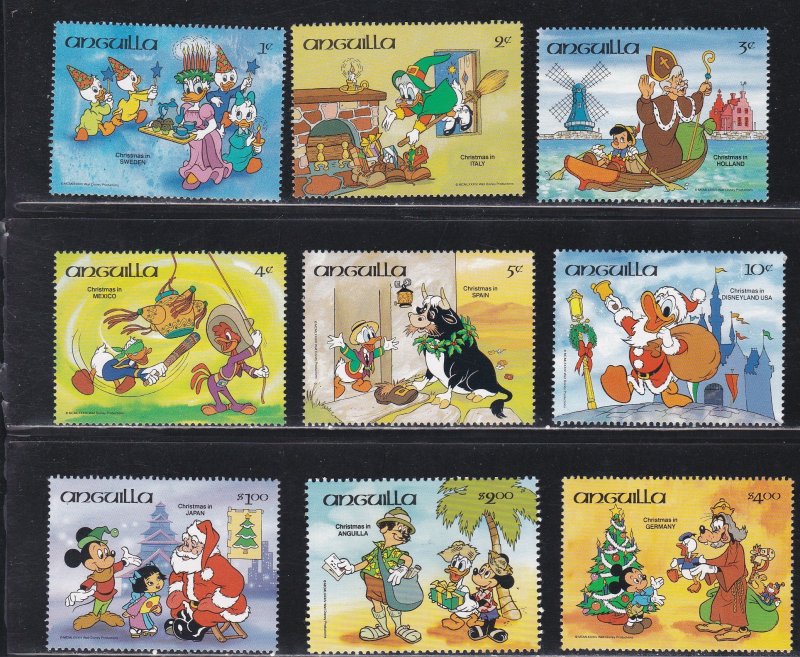 Anguilla # 596-604, Disney Characters Christmas Scenes, NH, 1/2 Cat.