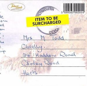 BP51 1990s QEII GB Unpaid Postcard *ITEMS TO BE SURCHARGED* GPO Yellow Label