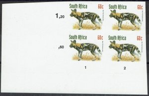 SOUTH AFRICA 1997 HUNTING DOG 60C ERROR IMPERF BLOCK MNH **