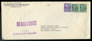 U.S. Scott 825 (2) and 807 Prexies on Registered Return Receipt 1953 Cover