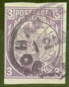 Transvaal 1885 3d Mauve SG180 var Imperf Single Fine Used Scarce