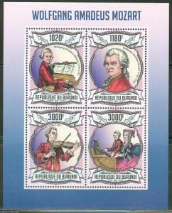 BURUNDI 2013 WOLFGANG AMADEUS MOZART SHEET MINT NH