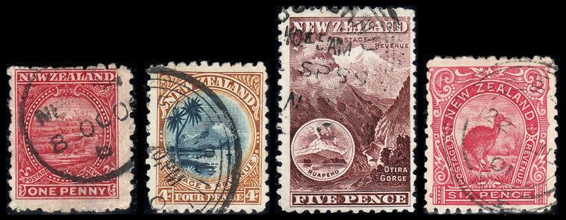 New Zealand Scott 85, 90, 91, 93 (1899-1900) Used G-F, CV $21.25 B