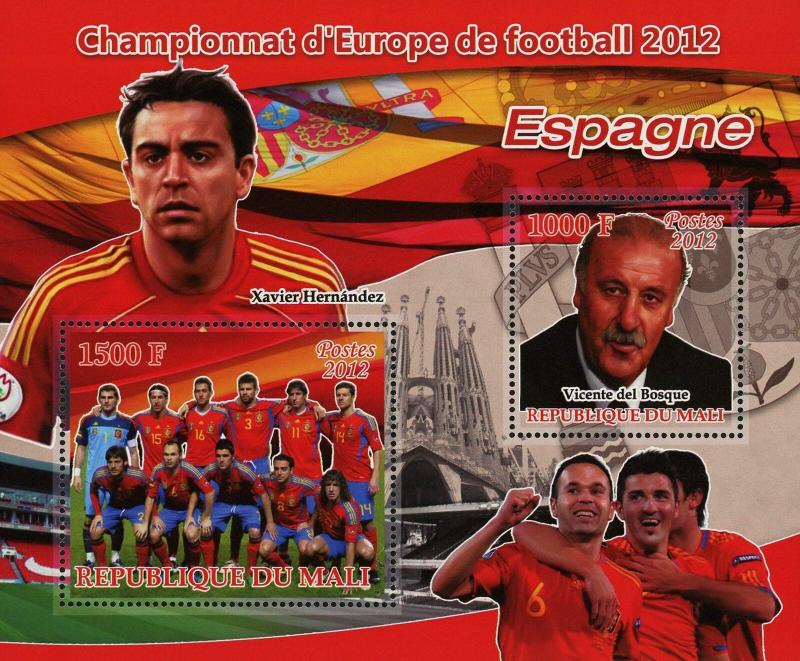 Soccer European Championship 2012 Spain Sov. Sheet of 2 Stamps MNH