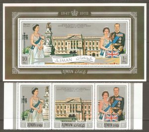 AJMAN Mi# 1010 - 1013 MNH FVF Set 5Strip + 4x Blocks Queen Elizabeth II QEII