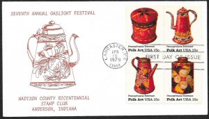 UNITED STATES FDC 15¢ Folk Art BLOCK 1979 Madison Club