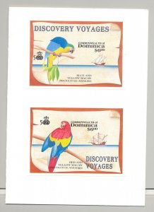 Dominica 1991 Columbus, Macaws, Parrots, Ships 2v. s/s imperf proofs