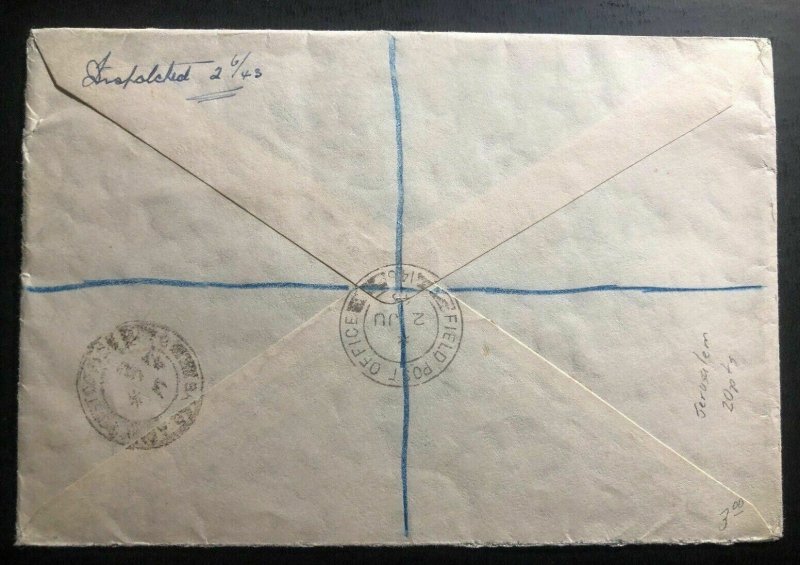 1943 Jerusalem Palestine British Field Post Airmail Censored Cover To England