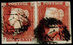 SG8, 1d red-brown PLATE 61, USED. Cat £40. PAIR.