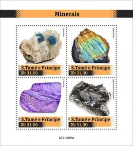 St Thomas - 2021 Minerals, Charoite, Smoky Quartz - 4 Stamp Sheet - ST210607a