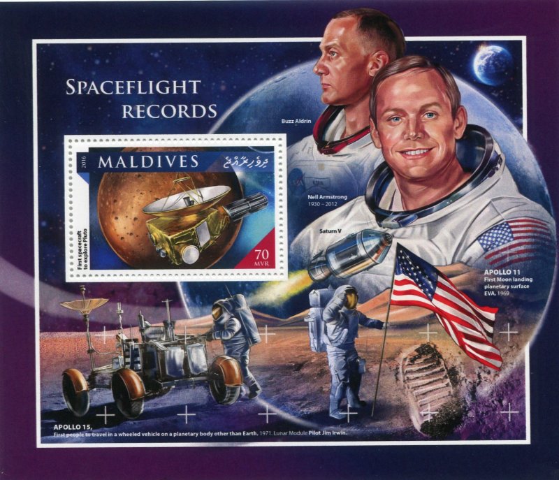 Maldive Islands 2016 SPACE APOLLO 11 Armstrong Aldrin s/s Perforated Mint (NH)