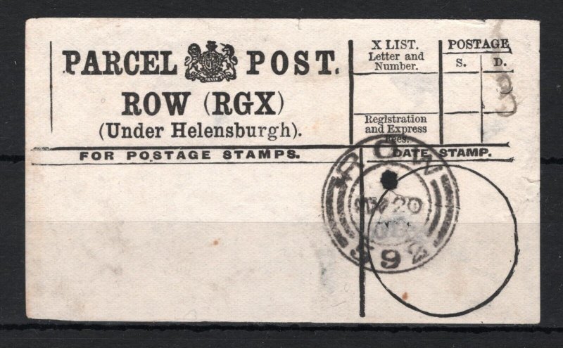 GB SCOTLAND Parcel Post Label *ROW/592* NUMERAL CDS Helensburgh Dunbartons SS684 