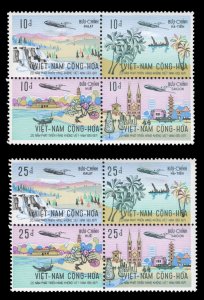 Vietnam #420a, 424a Cat$30, 1972 Airplanes, se-tenant blocks of four, top sta...