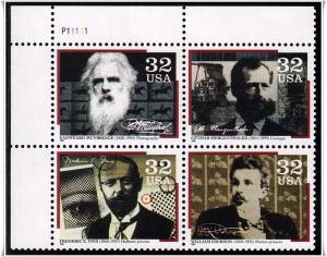 SC#3061-64 32¢ Pioneers of Communications Plate Block: UL #P11111 (1996) MNH