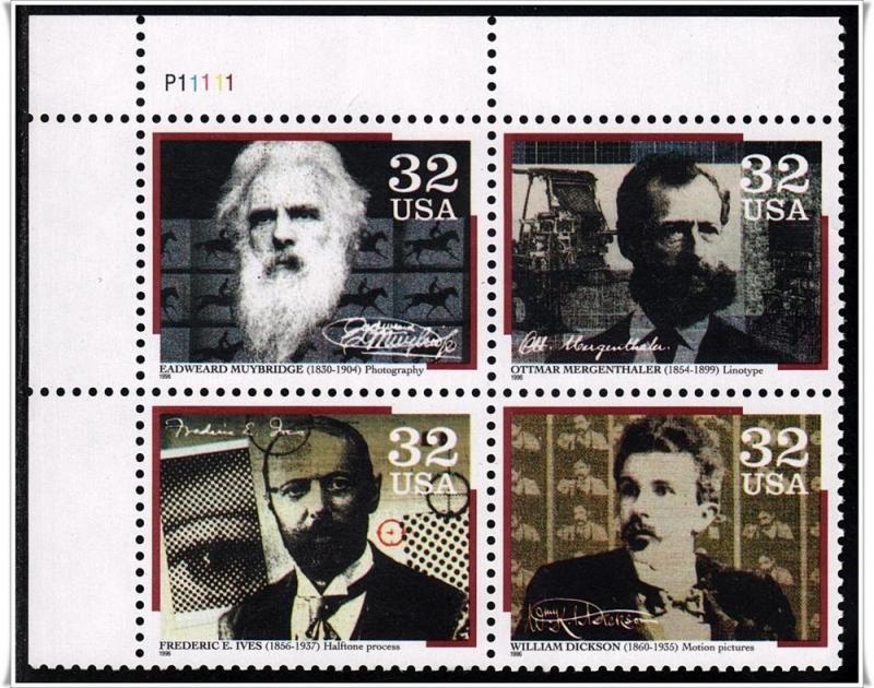SC#3061-64 32¢ Pioneers of Communications Plate Block: UL #P11111 (1996) MNH