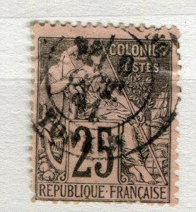 FRENCH COLONIES; Classic 1880s perf issue fine used 25c. value Postmark