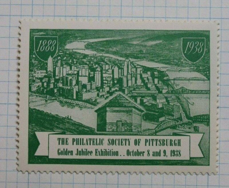 Philatelic Society of Pittsburgh 1938 Golden Jubilee Expo Souveir Ad Label