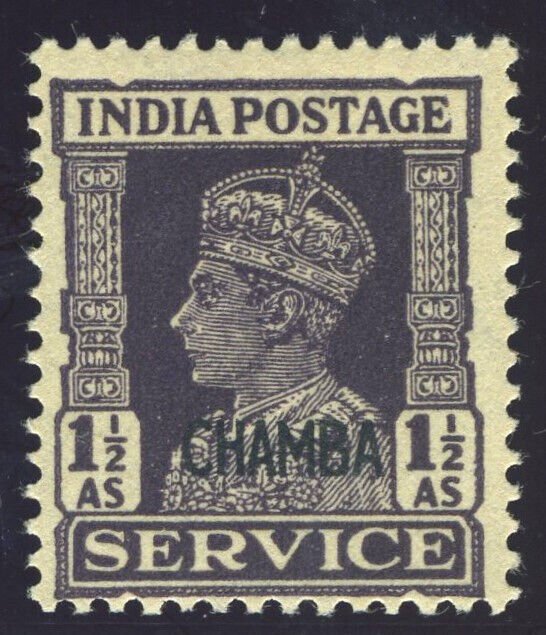 India - Chamba 1943 KGVI Official 1½a dull violet MNH. SG O78. Sc O61.