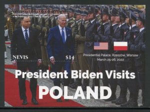 NEVIS 2023 PRESIDENT BIDEN VISITS POLAND SOUVENIR SHEET MINT NH