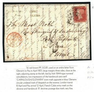 GB Cover IRELAND Antrim *Carnlough* FRANCE Poste Restante 1851 UNDERPAID J101b