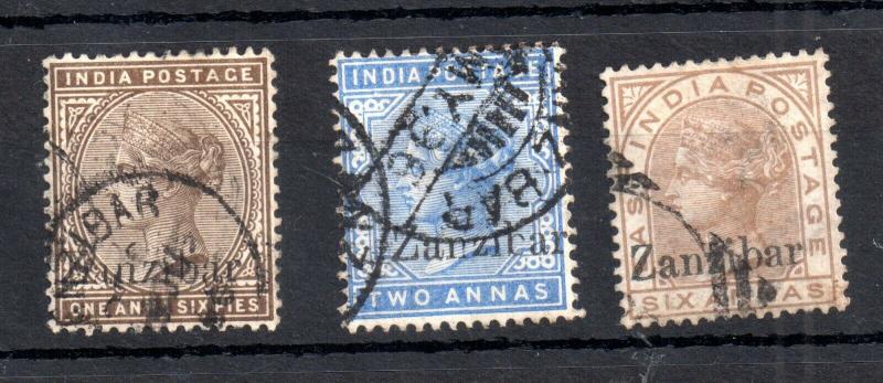 Zanzibar 1895 QV fine used collection 1A 6P, 2A & 6A WS13347