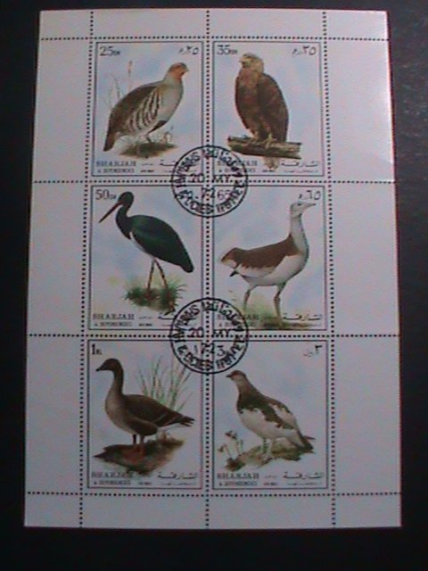 ​SHARJAH 1972-WORLD RARE LOVELY BEAUTIFUL BIRDS CTO SHEET-VERY FINE