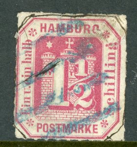 Germany 1866 Hamburg 1½ Schilling Rose Embossed Scott #25 VFU T795 ⭐⭐⭐⭐⭐⭐