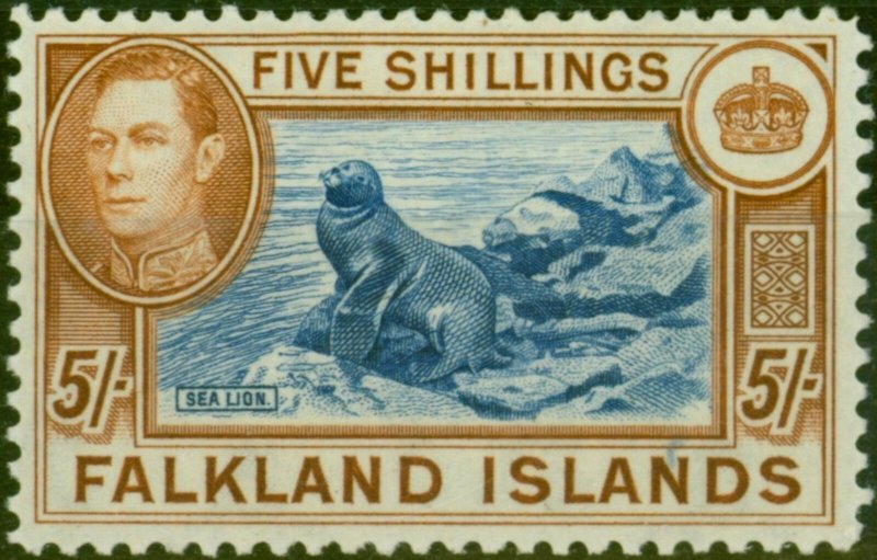 Falkland Islands 1938 5s Blue & Chestnut SG161 V.F MNH