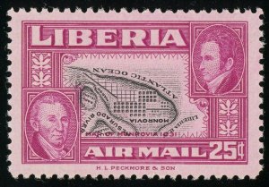 Liberia #C68 Error Inverted Center 25c Airmail Postage Stamp 1952 Mint NH