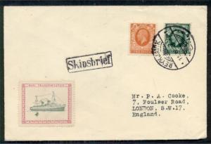 ICELAND 1936 Ship letter posted on board w/GB stamps, transferred to Reykjavik