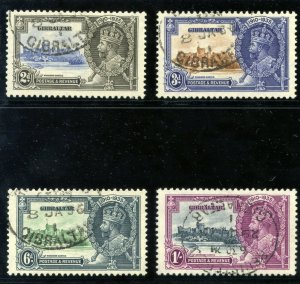 Gibraltar 1935 KGV Silver Jubilee set complete VFU. SG 114-117. Sc 100-103.