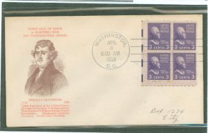 US EE 1939 3c Thomas Jefferson (part of the presidential/prexy definitive series) experimental electric eye printing process-cor