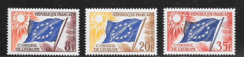 France Scott 1O2-1O3,1O5 MNHOG 1958 Council of Europe Issues - SCV $0.85