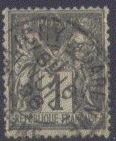 FRANCE   86 USED  1877 1c blk,lil bl PEACE/COMMERCE CV $1.75