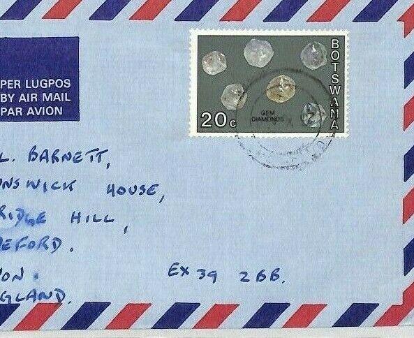CE213 Botswana *DIAMONDS* 20c Stamp 1974 Minerals Commercial Air Mail Cover