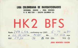 7356 Amateur Radio QSL Card CUCUTA COLOMBIA-