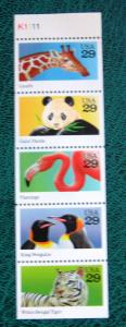 USA 2705-2709, 29c Wild Animals, pane of 5, unfolded, #K1...