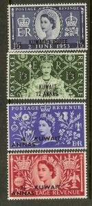 Kuwait, Scott #'s 113-116, QE Coronation, Fine Ctring, MLH