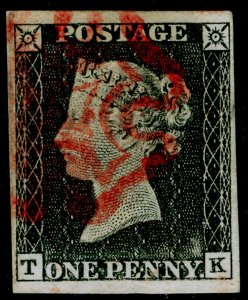 SG3, 1d grey-black PLATE 1b, FINE USED. Cat £525. RED MX. TK