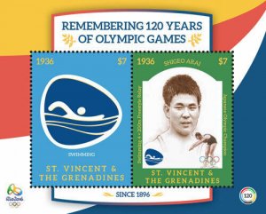 St. Vincent 2016 - Rio Olympic Games, Shigeo Arai - Sheet of 2 Stamps - MNH