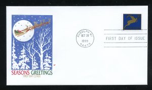 US 3365 Christmas 1999 - Gold Blue Deer UA Farnam (HF) cachet FDC 