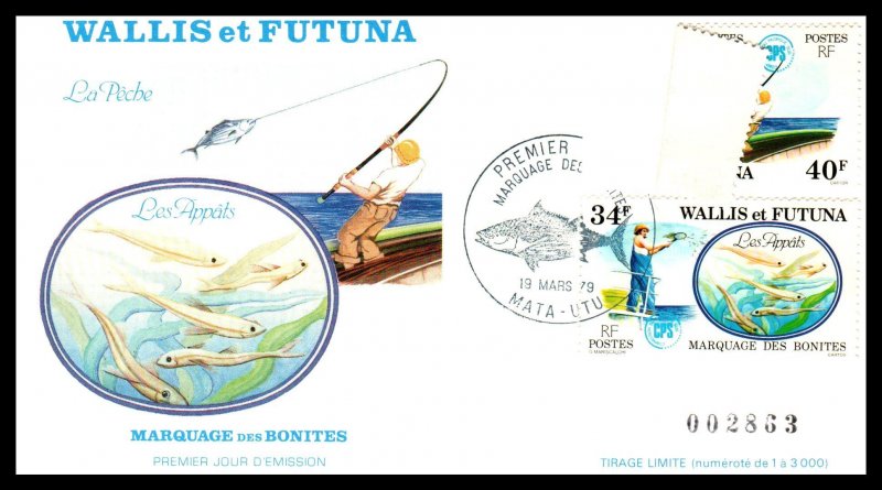 Wallis and Futuna Islands 223-228 Fish Set of Three U/A FDC