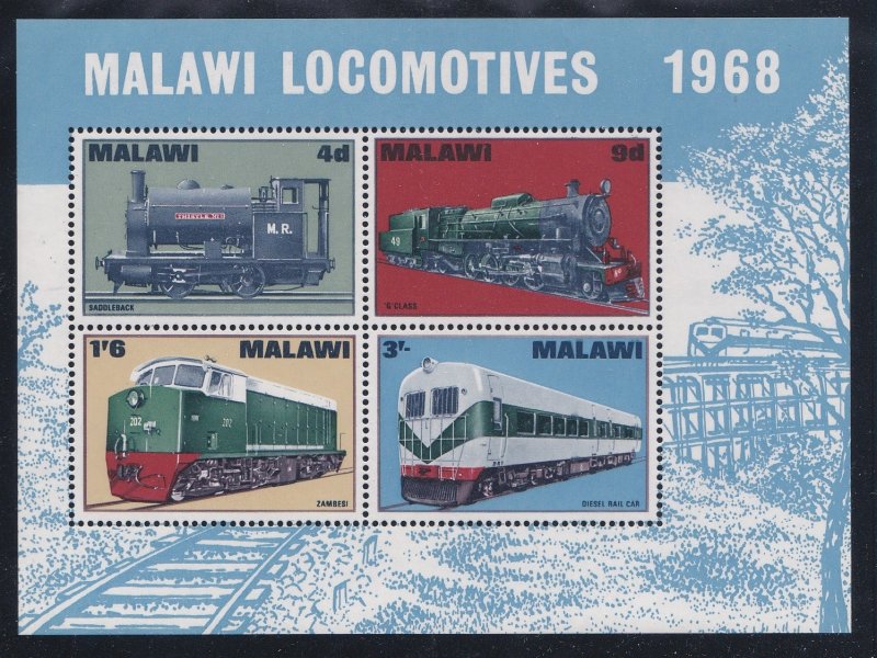 Malawi #  90a, Locomotives, Souvenir Sheet, NH, 1/2 Cat.