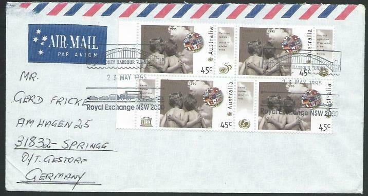 AUSTRALIA 1995 cover to Germany - nice franking - Sydney Pictorial pmk.....14706