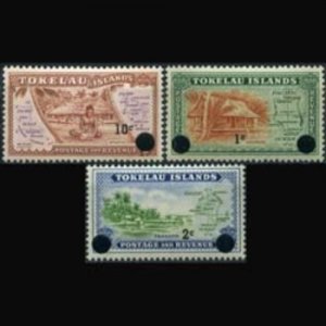 TOKELAU 1967 - Scott# 9-11 Maps/Scenes Surch. Set of 3 NH