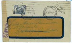 aa3055 - ARGENTINA - POSTAL HISTORY - PERFIN STAMP on Censored COVER to SPAIN