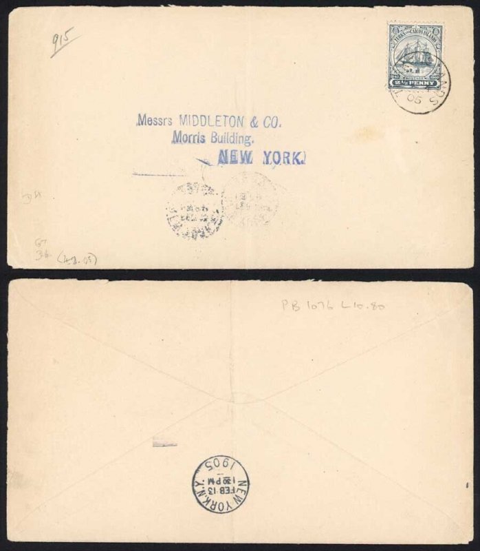 Turks and Caicos 2 1/2d Greyish Blue on Cover