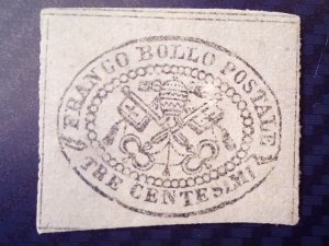 1867 Papal / Roman States Italy 3c, MH, Sc 13